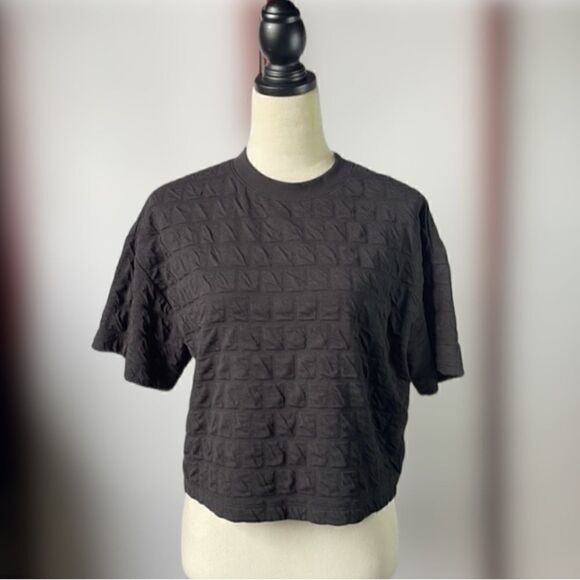 A New Day Black Relaxed Fit Quilted Boxy Short Sleeve Top (Size: XS) - Picture 2 of 11